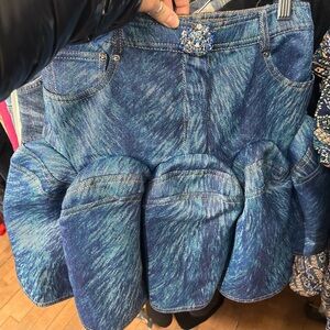 Blue Denim-Effect Ruffle Mini Skirt